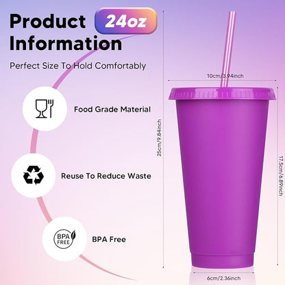 24 Pack Plastic Tumblers with Lids and Straw, Reusable Cups with Lids and - Image 2