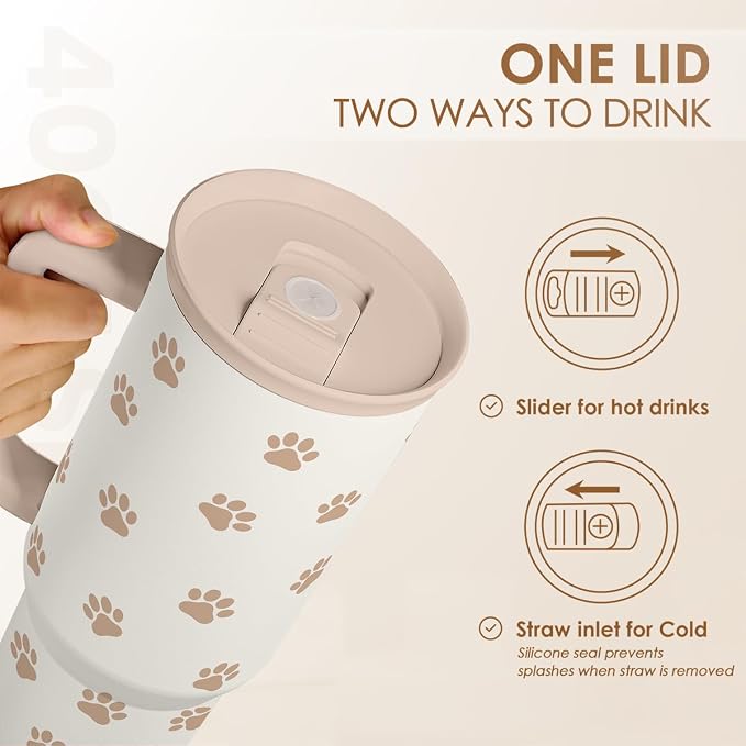 Paw Print Tumbler with Handle, Gifts - Image 5