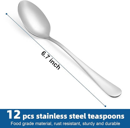 12 Pcs Teaspoons Set, Food-Grade Stainless Steel Spoons Silverware, Cutlery Tea - Image 2