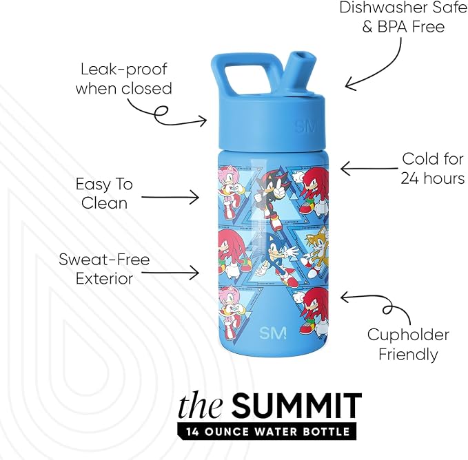 Simple Modern Sonic the Hedgehog Kids Water Bottle & Toddler Cup | 14oz | - Image 2