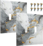 Decorative Light Switch Cover Gray/Gold Marble Abstract Modern Luxury 2 Gang Wall Plate Double Toggle Switch Plate Receptacle Electrical Outlet Cover Switchplate for Bathroom Bedroom（2 Pack）