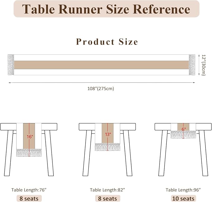 Burlap Boho Table Runner Macrame Brown 108in Farmhouse Woven Runner | Burlap - Image 3