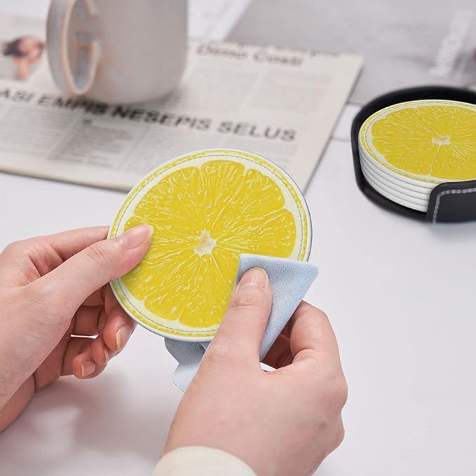 6 Pack Yellow Lemon Coaster for Drinks - Image 6