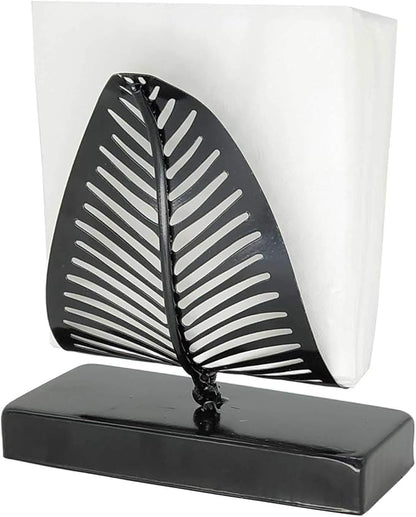 OwlGift Freestanding Modern Napkin Holder with Leaf Design, Tabletop Tissue Dispenser, Napkin Storage Organizer – Black