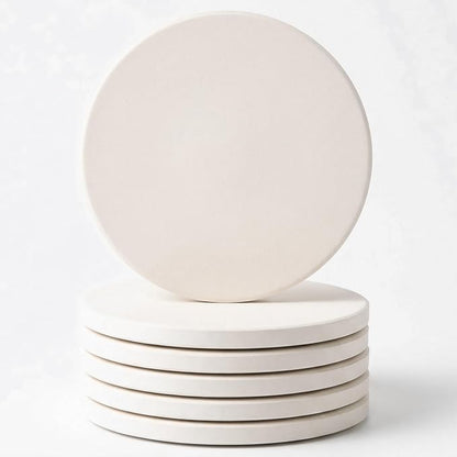 Beige-White Stoneware Coasters Set of 6 Water Absorbing Drink Coasters by Unknown