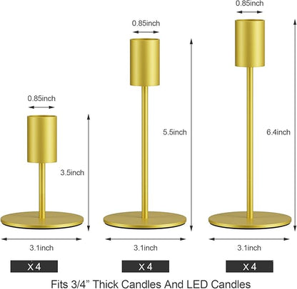 Set of 12 Gold Taper Candle Holders Bulk Candlestick Holders, Decor Candle Stick Candle Holder for Table or Mantel Centerpiece, Wedding, Dinning, Party Home Decor