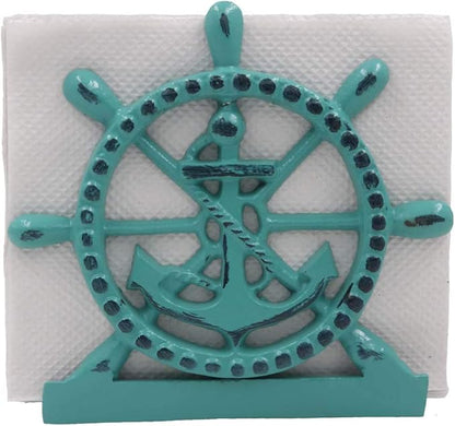 THDC Nautical Napkin Holder, Lunch, Dinner, Nautical Collection Napkin Holder, Made of Metal (Anchor Distressed Green)