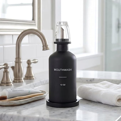 Glass Mouthwash Dispenser for Bathroom, Stainless Steel & Bamboo Nozzle - Image 6