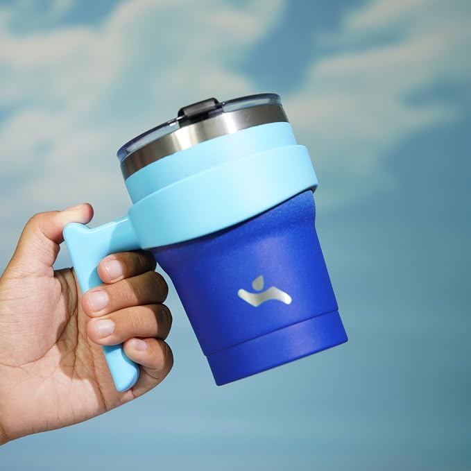 Konokyo 10 oz Tumbler with Handle and Straw, Insulated Travel Mug | Sky; - Image 5