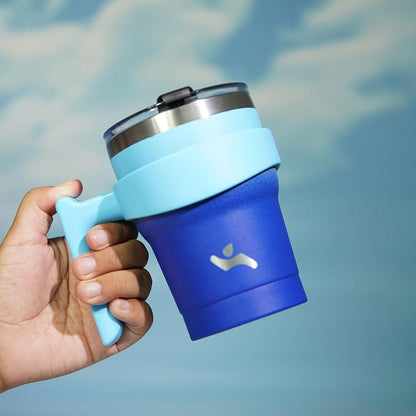 Konokyo 10 oz Tumbler with Handle and Straw, Insulated Travel Mug | Sky; - Image 5