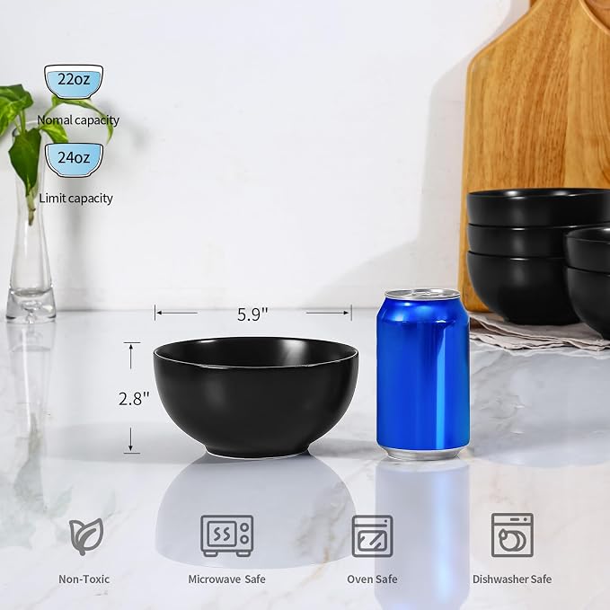 Selamica Ceramic Cereal Bowls set of 6, 24 oz Soup Bowls - Image 3