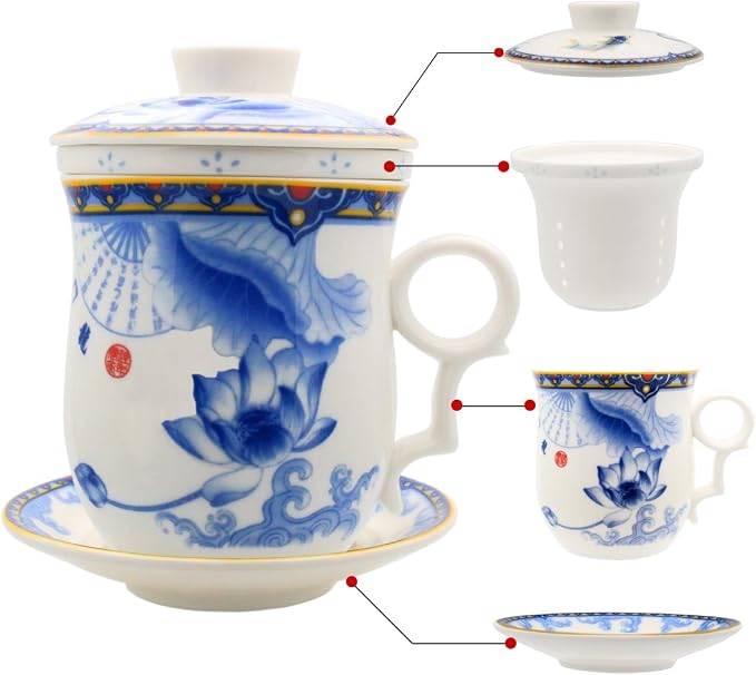 Porcelain Tea Cup with Infuser Lid and Saucer Sets by Unknown