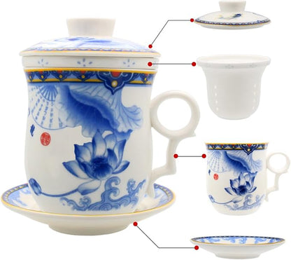 Porcelain Tea Cup with Infuser Lid and Saucer Sets by Unknown