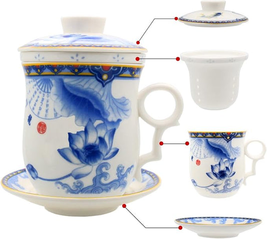 Porcelain Tea Cup with Infuser Lid and Saucer Sets by Unknown