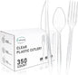EcoDispose 350 Count Plastic Silverware, Heavy Duty Plastic 200 Forks. 100 Spoons, 50 Knives Disposable Utensils Cutlery Set for Party Supplies