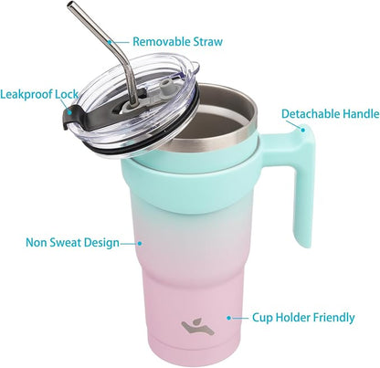 Konokyo 20 oz Tumbler with Handle and Straw, Insulated Travel Mug | Gum; - Image 2
