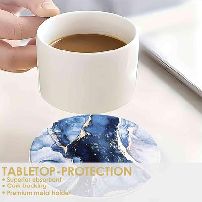 Drink Coasters with Holder 6 Pack, Ceramic Marble Style, Absorbent Abstract - Image 5