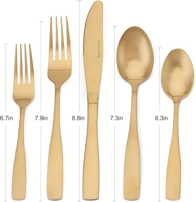 Matte Gold Silverware Set, Satin Finish 40-Piece Stainless Steel Flatware set - Image 2