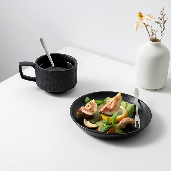 Rock Texture Embossed Ceramic Coffee Set, 6 oz | Tea Set, Cappuccino Espresso - Image 4
