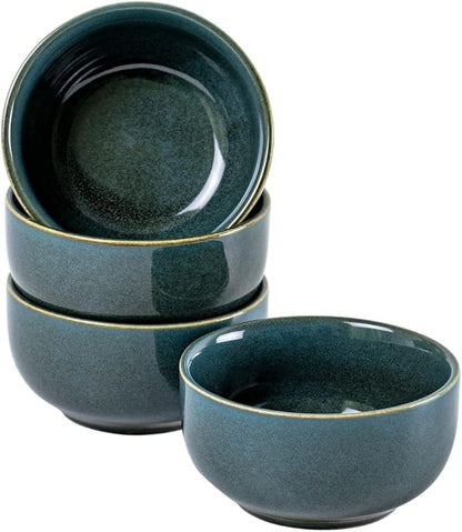 UNICASA Ceramic Small Bowls Set of 4, Porcelain Reactive Glaze Rice & Dessert Bowls, 8 OZ Each - Dishwasher & Microwave Safe (Teal)