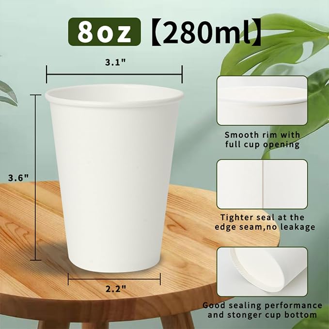METAPRINT 100 Pack Paper Cups, 8 oz Disposable Coffee Cup, Hot Beverage - Image 6