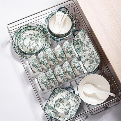 Ceramic Dinnerware Set, Floral Plates and Bowls Sets, Microwave & Dishwasher - Image 6