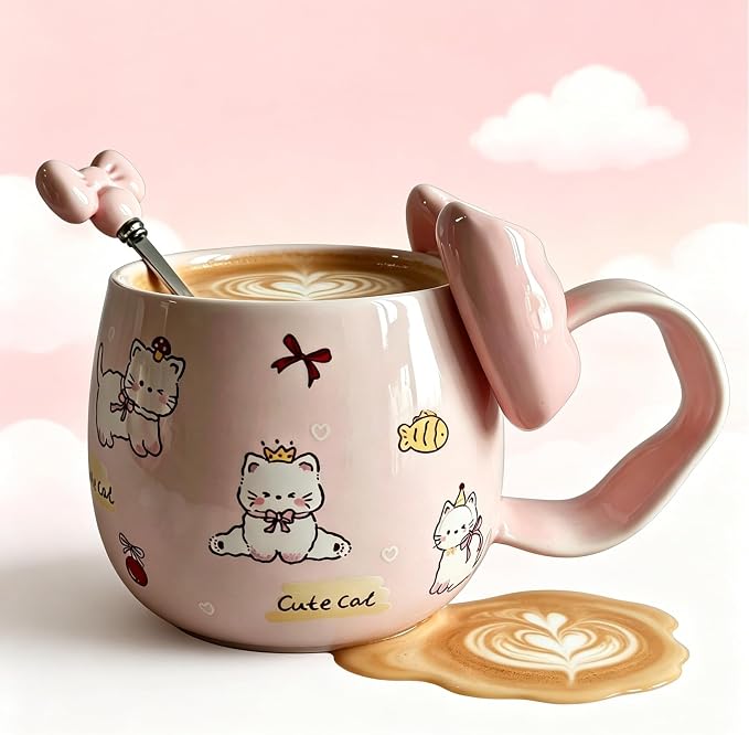 DTI YEOP-Cute Pink Cat Ceramic Coffee Mug - Image 2