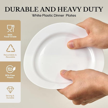 FOCUSLINE 100 Count White Plastic Plates 10 Inch, Disposable Heavy Duty Dinner - Image 3