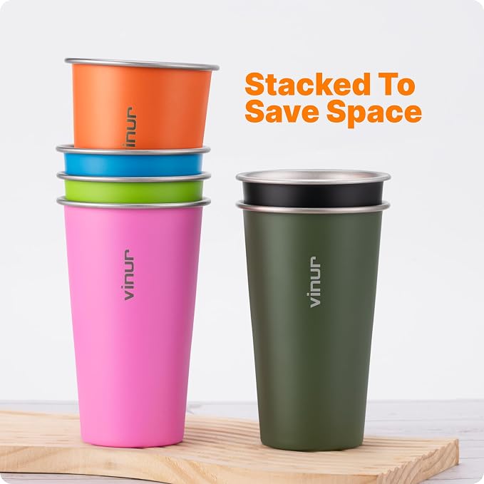 VINUR Stainless Steel Cups-20 oz Stackable Metal Drinking Glasses 6 Pcs | 20 oz - Image 2
