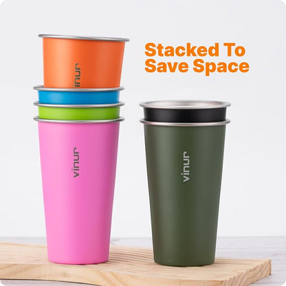 VINUR Stainless Steel Cups-20 oz Stackable Metal Drinking Glasses 6 Pcs | 20 oz - Image 2