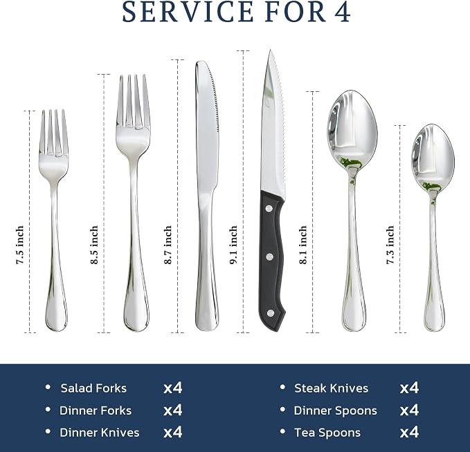 Astercook Silverware Set with Steak Knives 24-Piece Flatware Set - Image 6