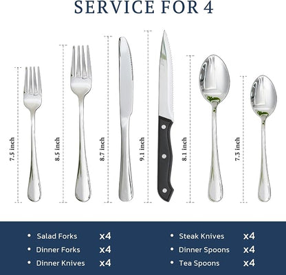 Astercook Silverware Set with Steak Knives 24-Piece Flatware Set - Image 6