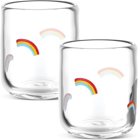 Icon Juice Glasses, 14oz Stemless Wine Drinking Juice Glass Cup for Valentine Party Supplies Gift(2 Pcs,Rainbow)