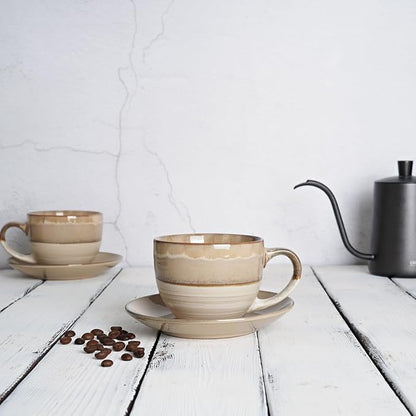 Bosmarlin Ceramic Cappuccino Cup and Saucer Set of 2, 10 Oz, Coffee Cups - Image 4