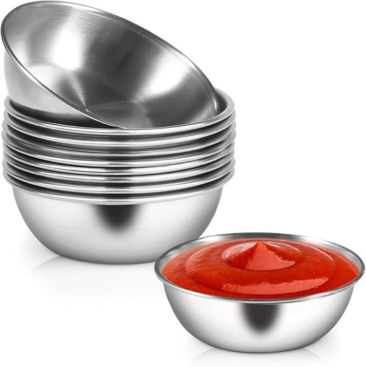 10 Pack 3.2 inch Stainless Steel Sauce Dishes 3.5 oz Mini Individual Saucers Bowl Round Seasoning Dishes Bowl Serving Appetizer Plates for Kitchen Prep Side Dish Soy Sauce Sushi Dip(10)