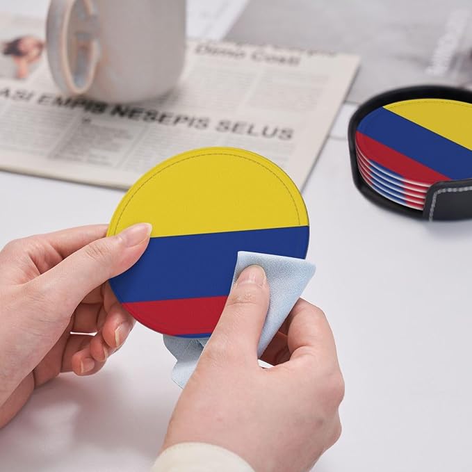 6 Pack Colombia Flag Leather Coaster - Image 6