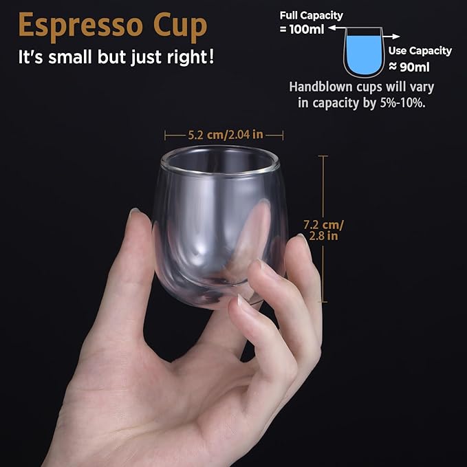 glastal Espresso Cups 4 oz Double Walled Glasses Coffee Mugs Set of 2, German - Image 2