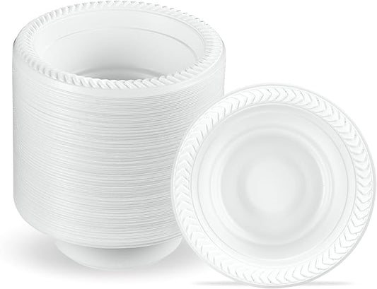 PLASTICPRO 400 PCS White Plastic Bowls 5 oz Premium Quality Light Weight Dishes Disposable Small Plastic Bowls for Dessert Appetizers Soups for Parties Weddings