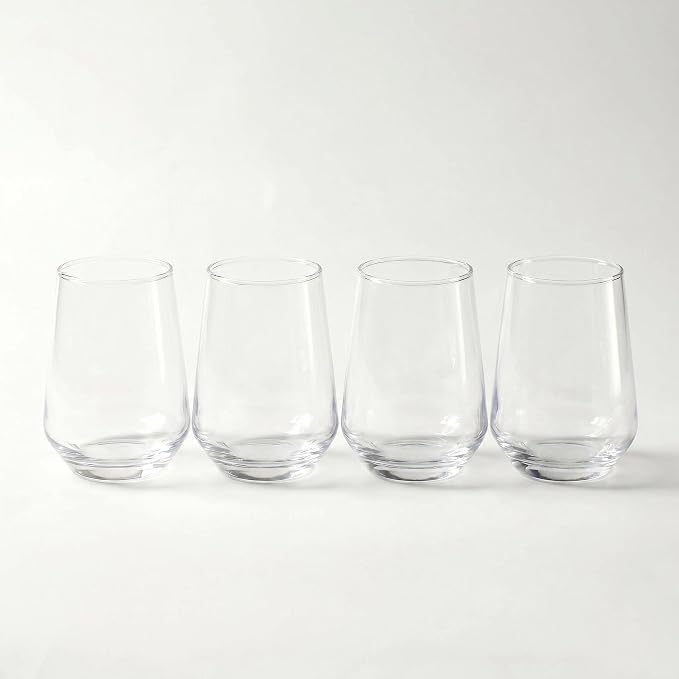 Lead-Free Clear Glass Cups Set 4-13oz., Thick Base Curved Drinking Cups by Unknown