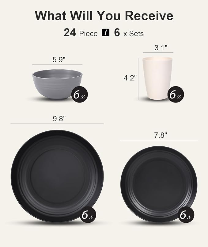 Quatish 24 Pcs Unbreakable Plates and Bowls, Plastic Dinnerware Sets - Image 2