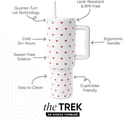 Simple Modern Tumbler with Handle and Straw | 40oz | Hearts | Trek Tumbler - Image 2