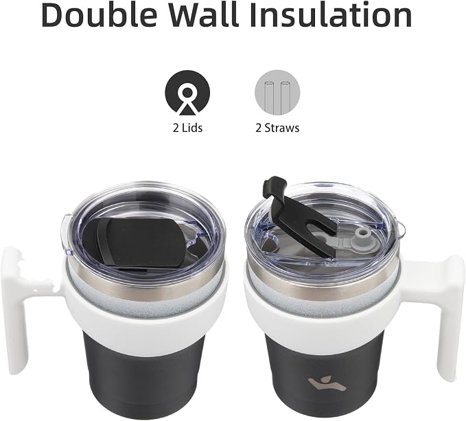 Konokyo 10 oz Tumbler with Handle and Straw, Insulated Travel Mug | Day Night; - Image 3