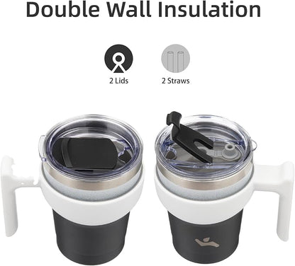 Konokyo 10 oz Tumbler with Handle and Straw, Insulated Travel Mug | Day Night; - Image 3