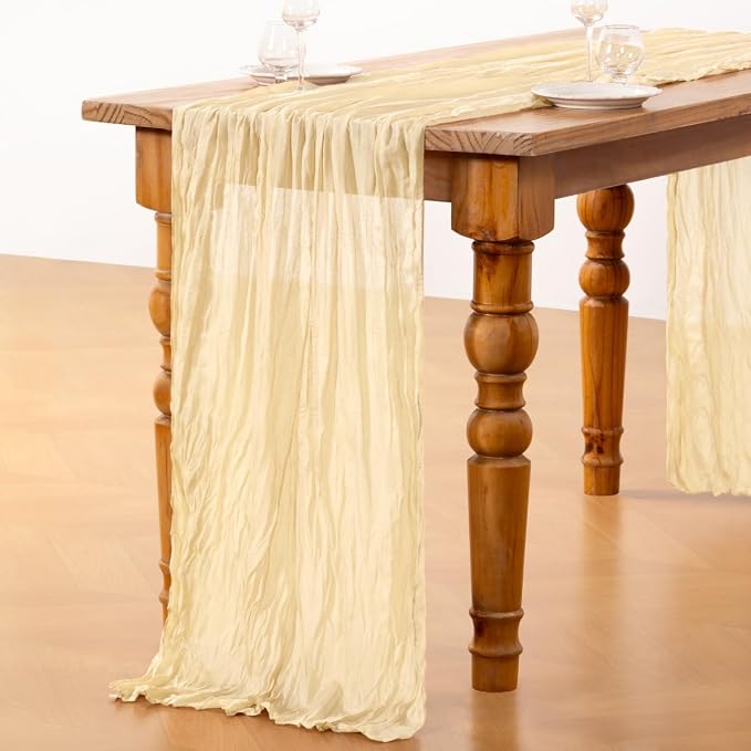 DeZerlor Beige Cheesecloth Table Runners 12 Pack Summer Boho Runners | - Image 6