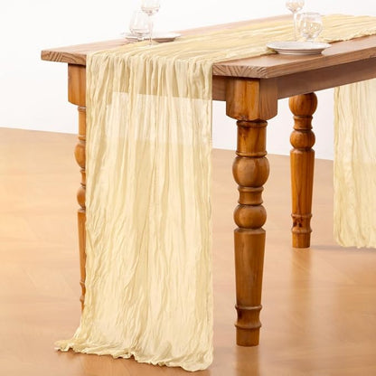 DeZerlor Beige Cheesecloth Table Runner 1 Pack Summer Boho Runner | 120Inches - Image 6