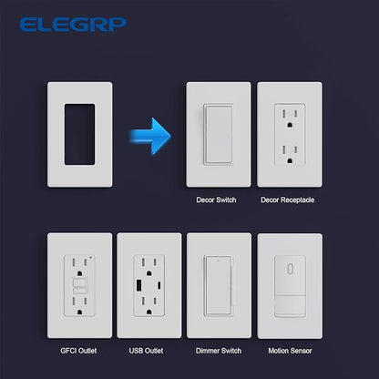 ELEGRP Matte White 1-Gang Screwless Decorative Wall Plates, Standard Size Unbreakable Thermoplastic Faceplate Cover for Decorator Receptacle Outlet Switch, UL Listed (50 Pack)