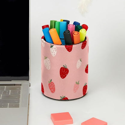 Leather Pen Holder for Desk, Cute Strawberries Print Pencil Cup Pen Organizer - Image 5