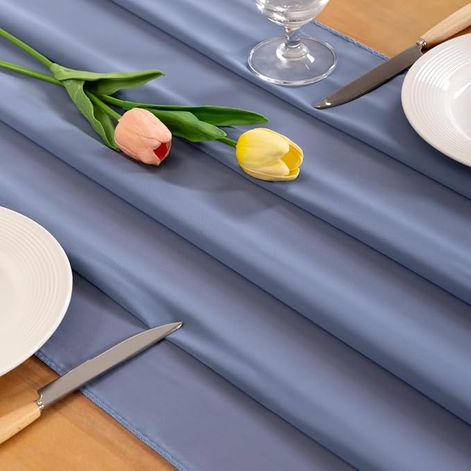 Dusty Blue Chiffon Table Runner Summer Boho Wedding Birthday Party Decor | 10ft - Image 2