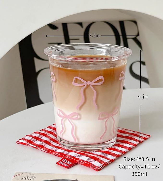 2 Pack 12 OZ Cute Bow Glass Cup French Drinking Glasses | Thick Sturdy - Image 4