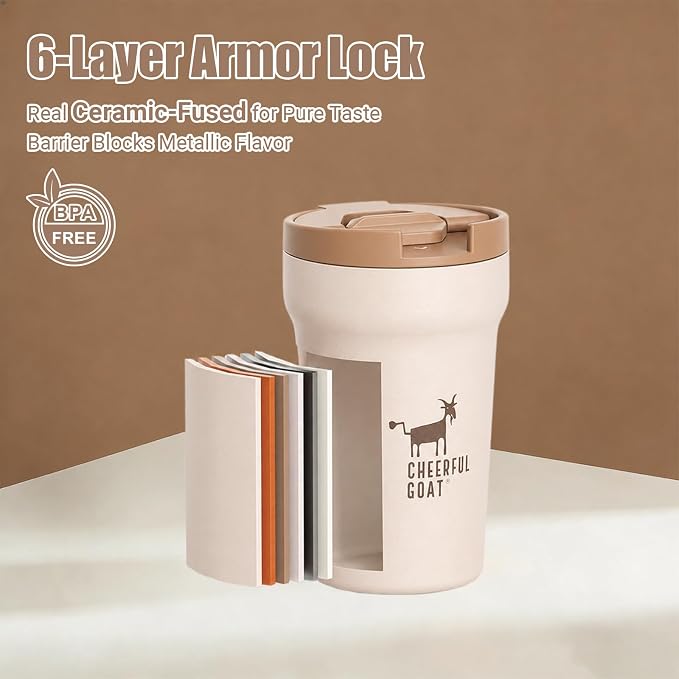 CHEERFUL GOAT Ceramic Lined Coffee Mug – Stainless Steel Travel insulated - Image 8